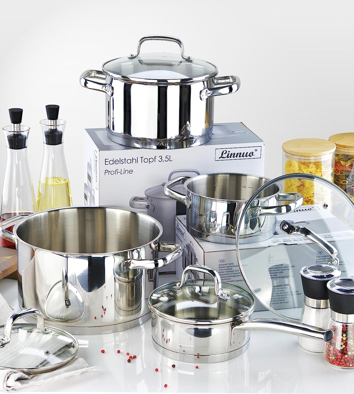 Linnuo® Profi-Line 6 l Edelstahl Topf mit Glasdeckel