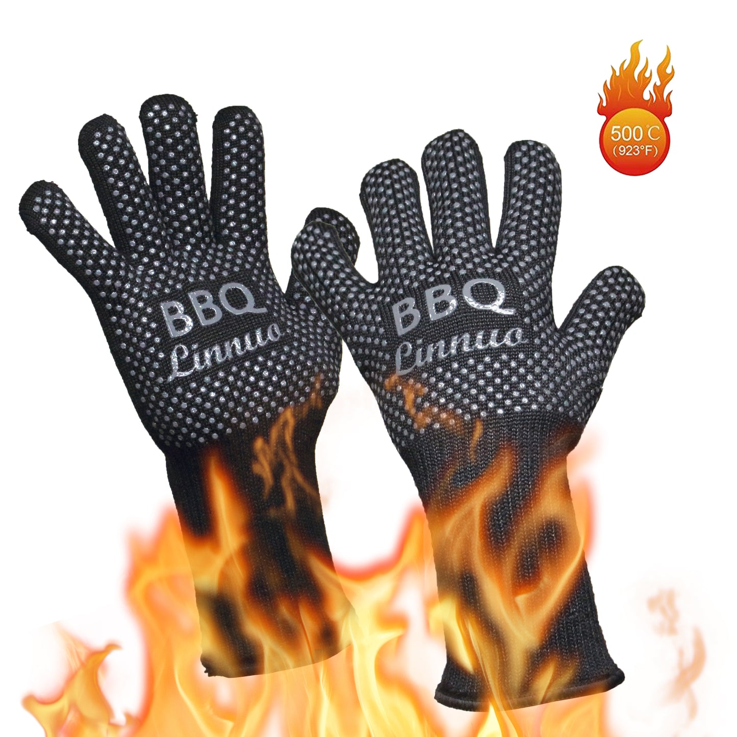 Linnuo® 1 Paar Grillhandschuhe / Ofenhandschuhe, hitzebeständig, 33 cm