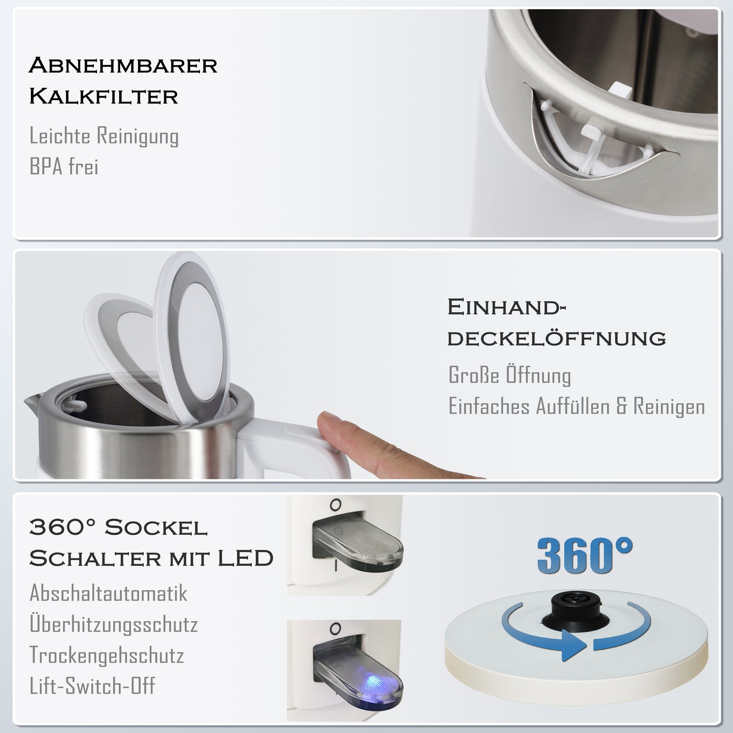 Linnuo® Wasserkocher (weiß, 1,7 Liter, mit Temperaturanzeige)