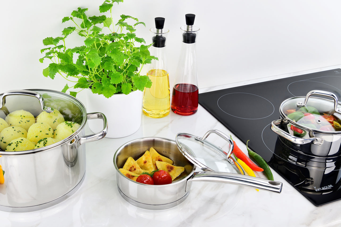 Linnuo® Profi-Line 1,2 l Edelstahl Kasserolle mit Glasdeckel