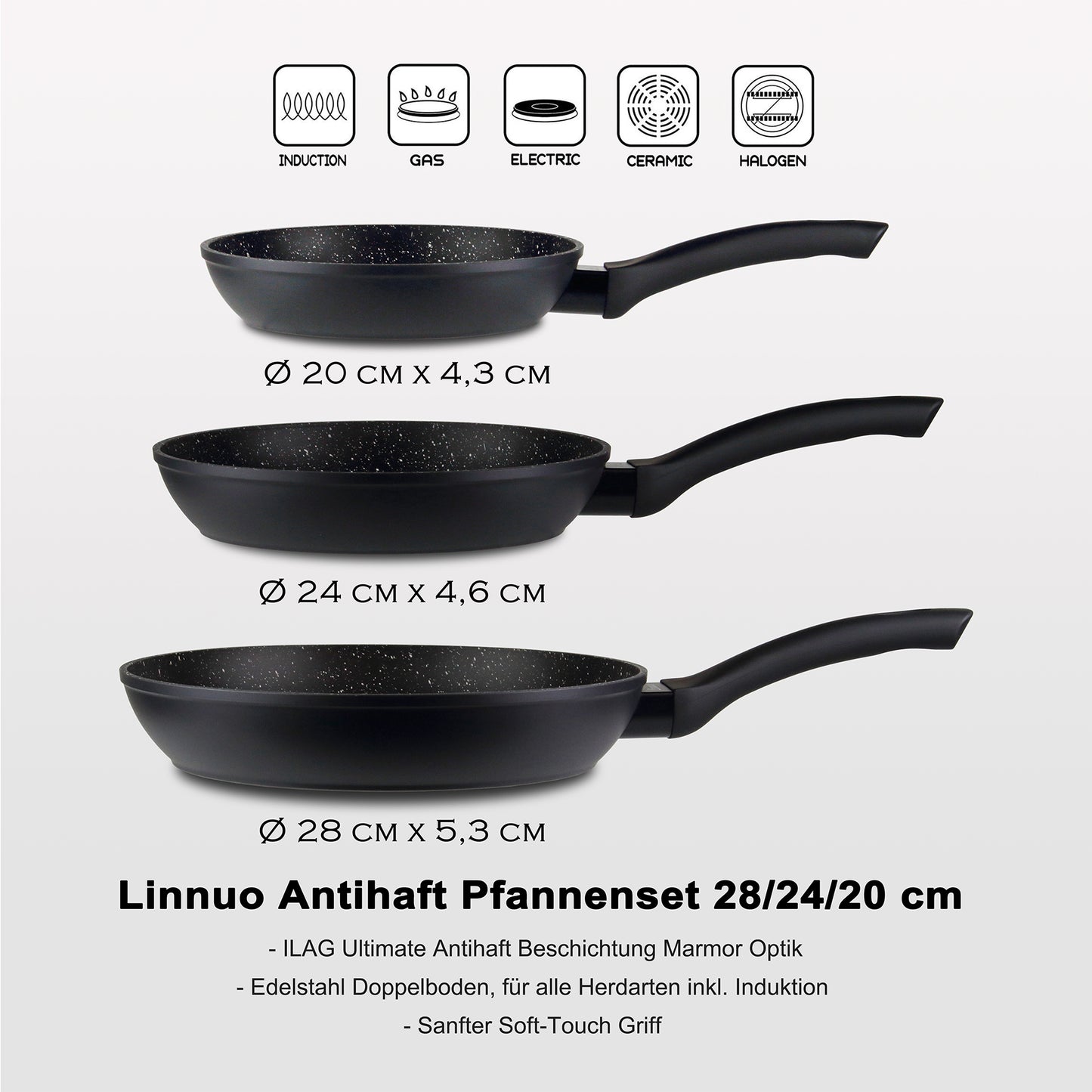 Linnuo® Classic-Line 3 tlg. Antihaft Pfannenset
