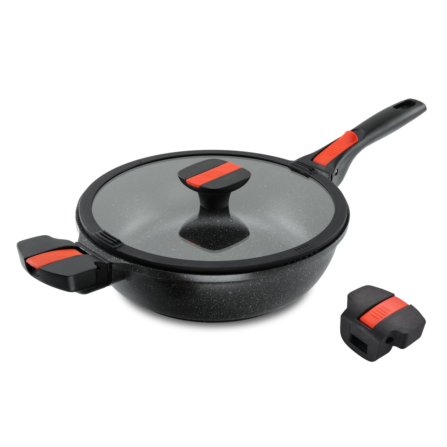 Linnuo® Premium-Line Aluguss Schmorpfanne mit abnehmbaren Griffen und Deckel 24 cm