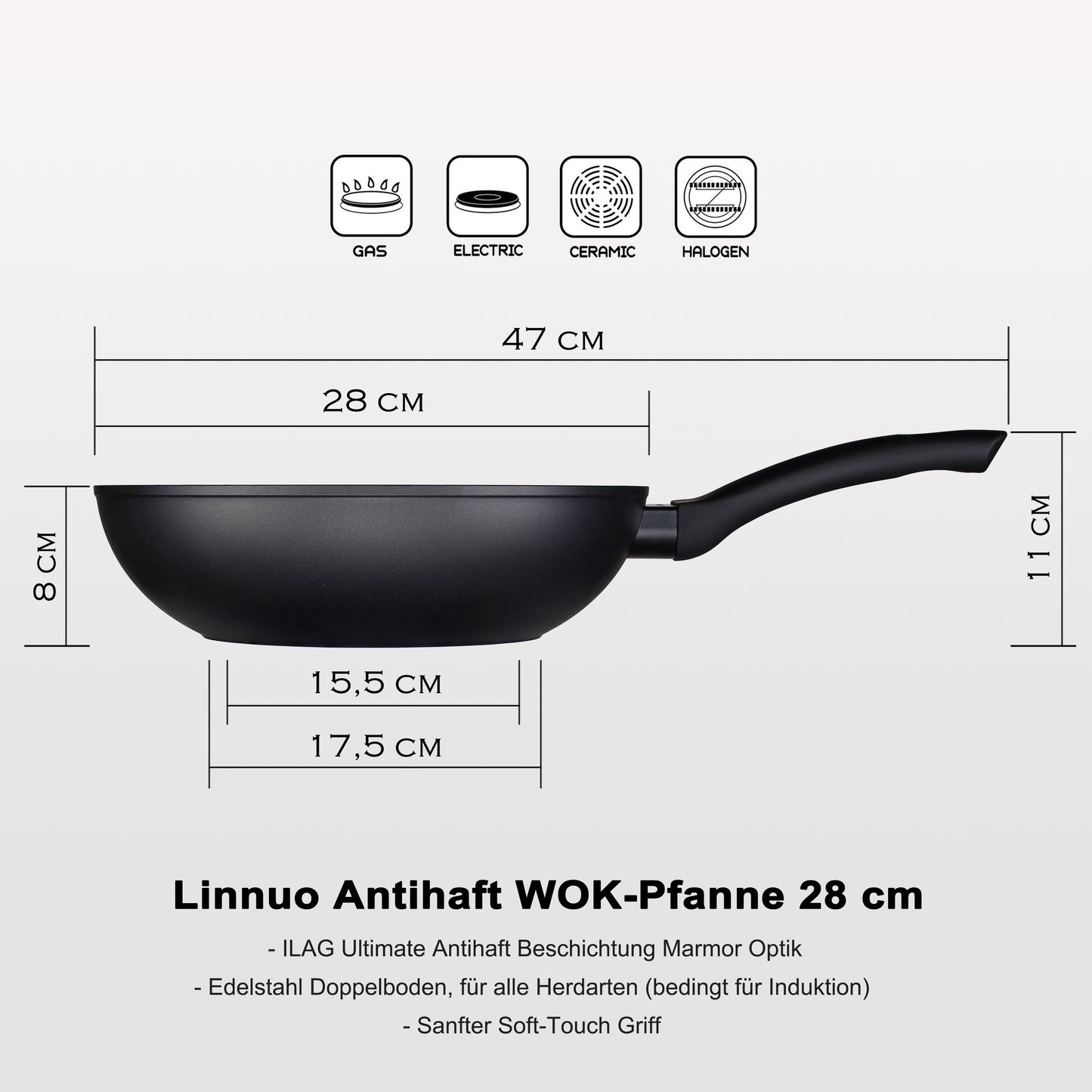 Linnuo® Classic-Line Antihaft Wokpfanne mit Deckel