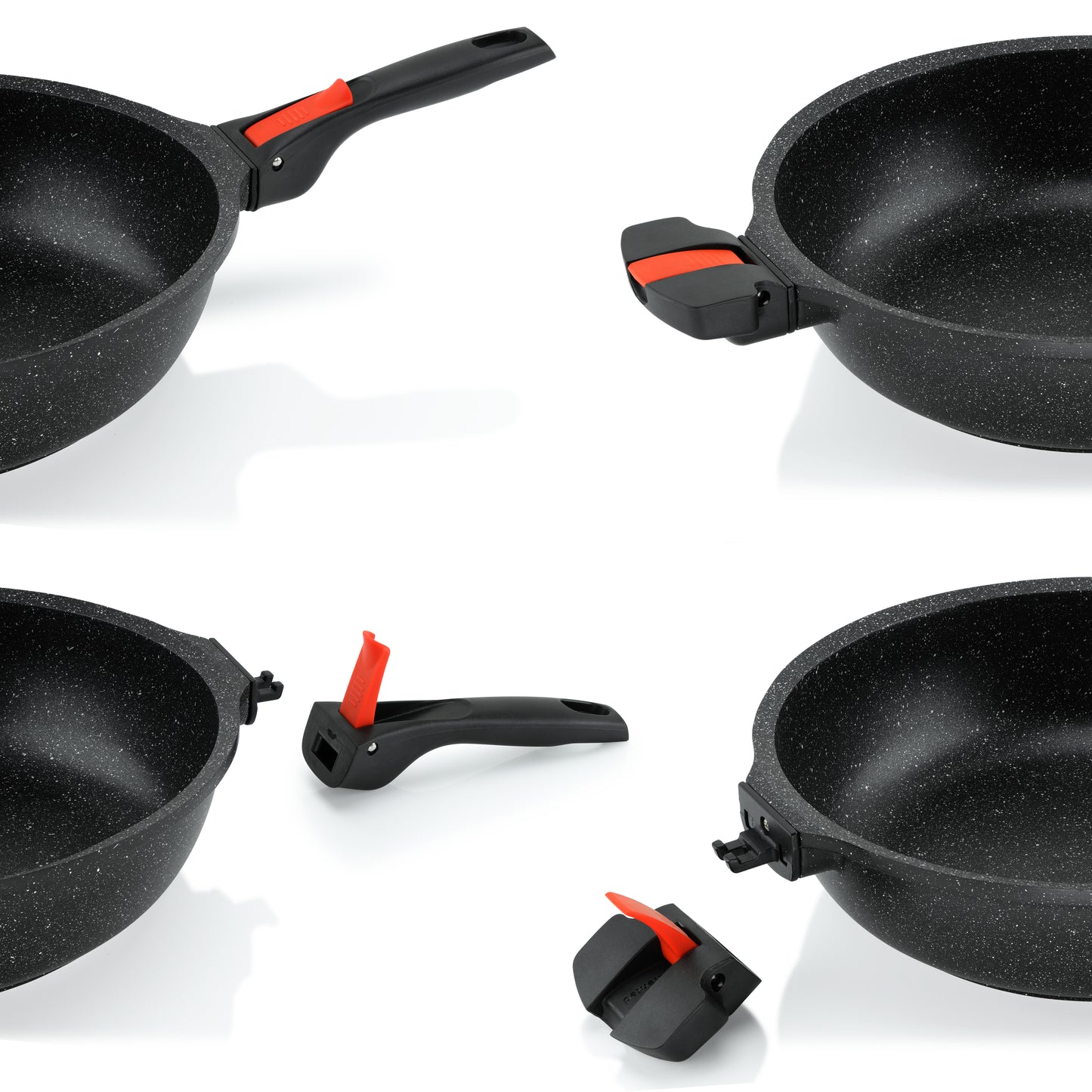 Linnuo® Premium-Line Aluguss Schmorpfanne mit abnehmbaren Griffen und Deckel 24 cm