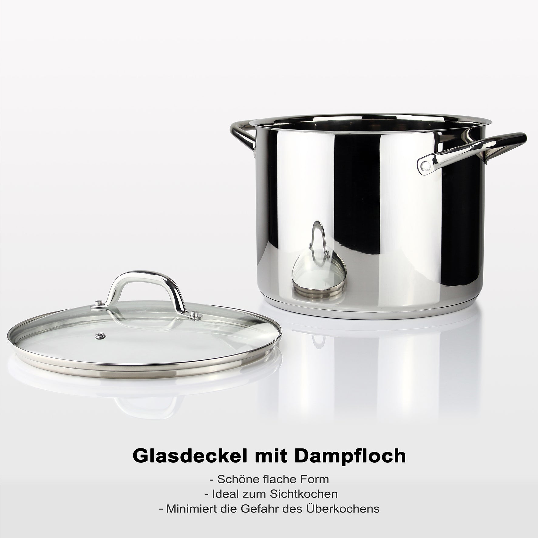 Edelstahl-Topf Linnuo® heiß 6,8 Induktion Glasdeckel nicht l Comfort-Line Griff